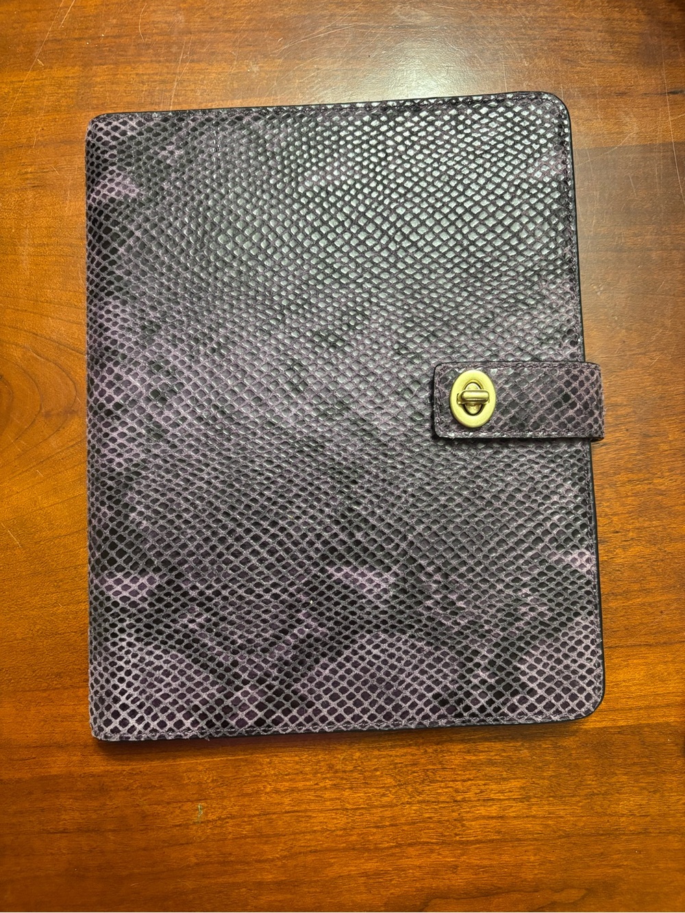 Coach Purple Snakeskin-Accent Tablet Folio with Gold Turn-Lock